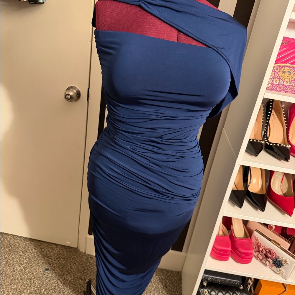 Fashion Nova Midnight Blue Asymmetrical Midi Dress